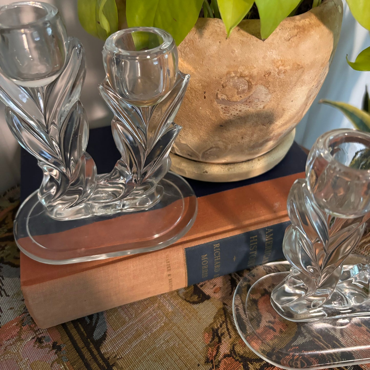 Pair of Indiana Glass Tulip Candleholders