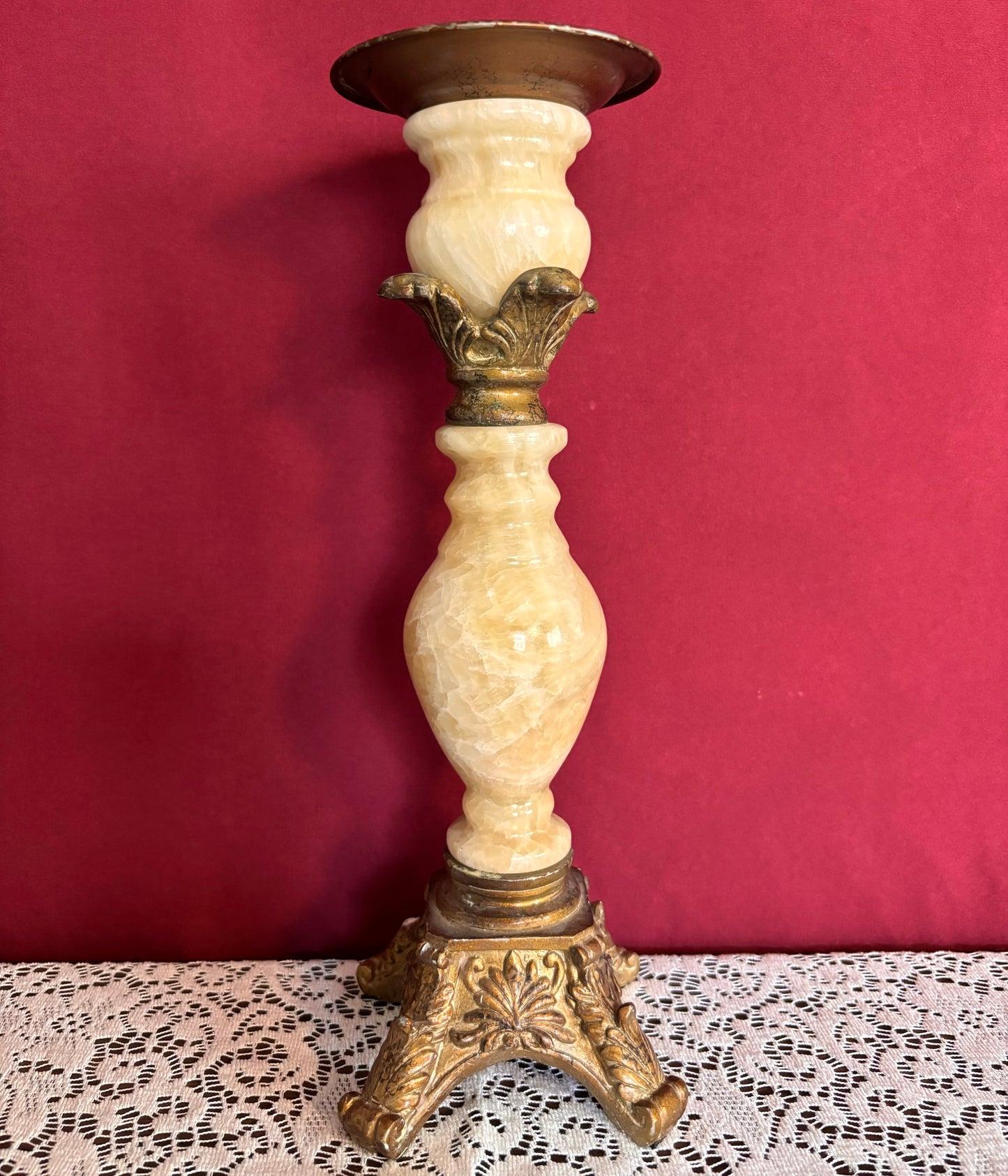 Alabaster & Brass Candle Holder