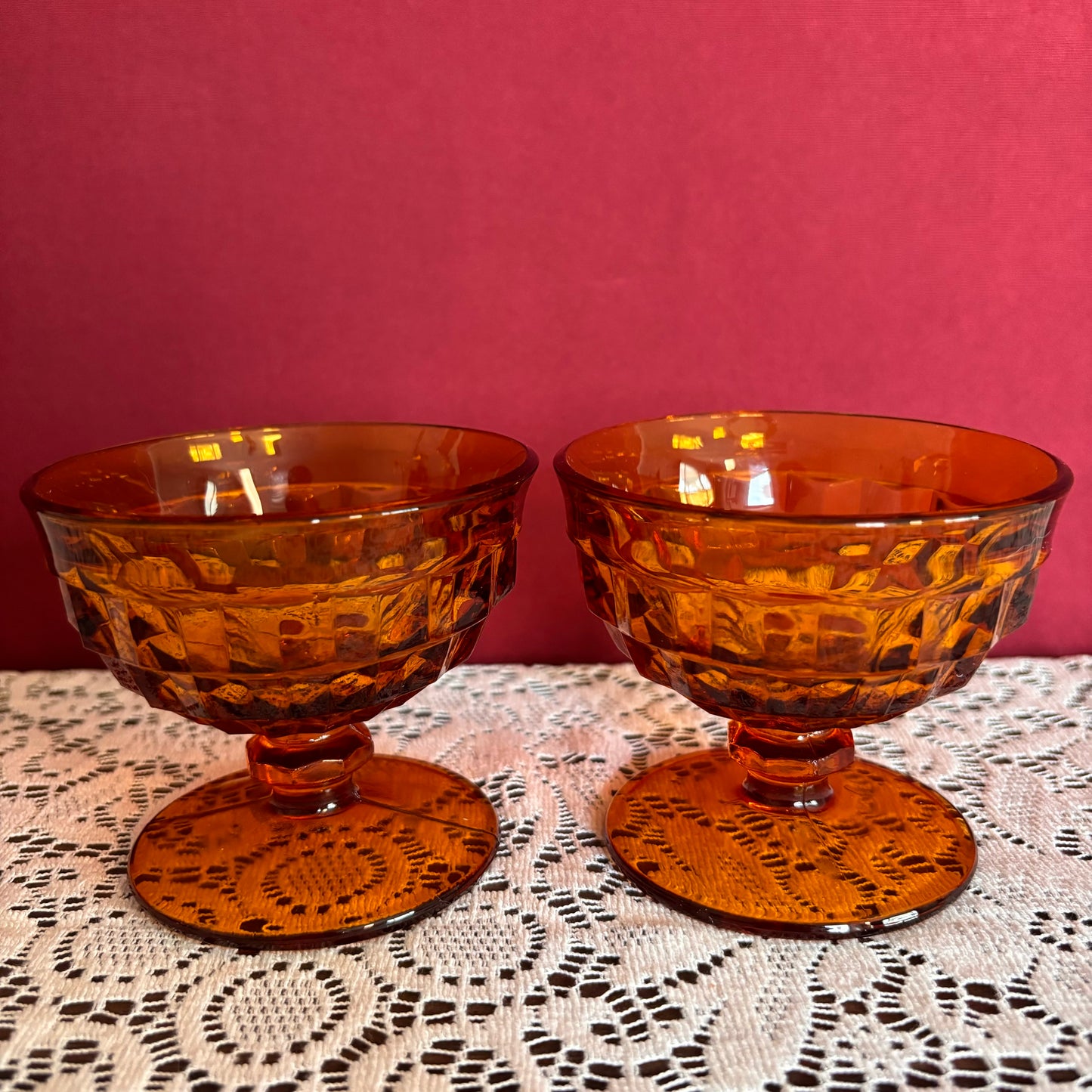 Indiana Glass Amber Sherbet Dish Pair