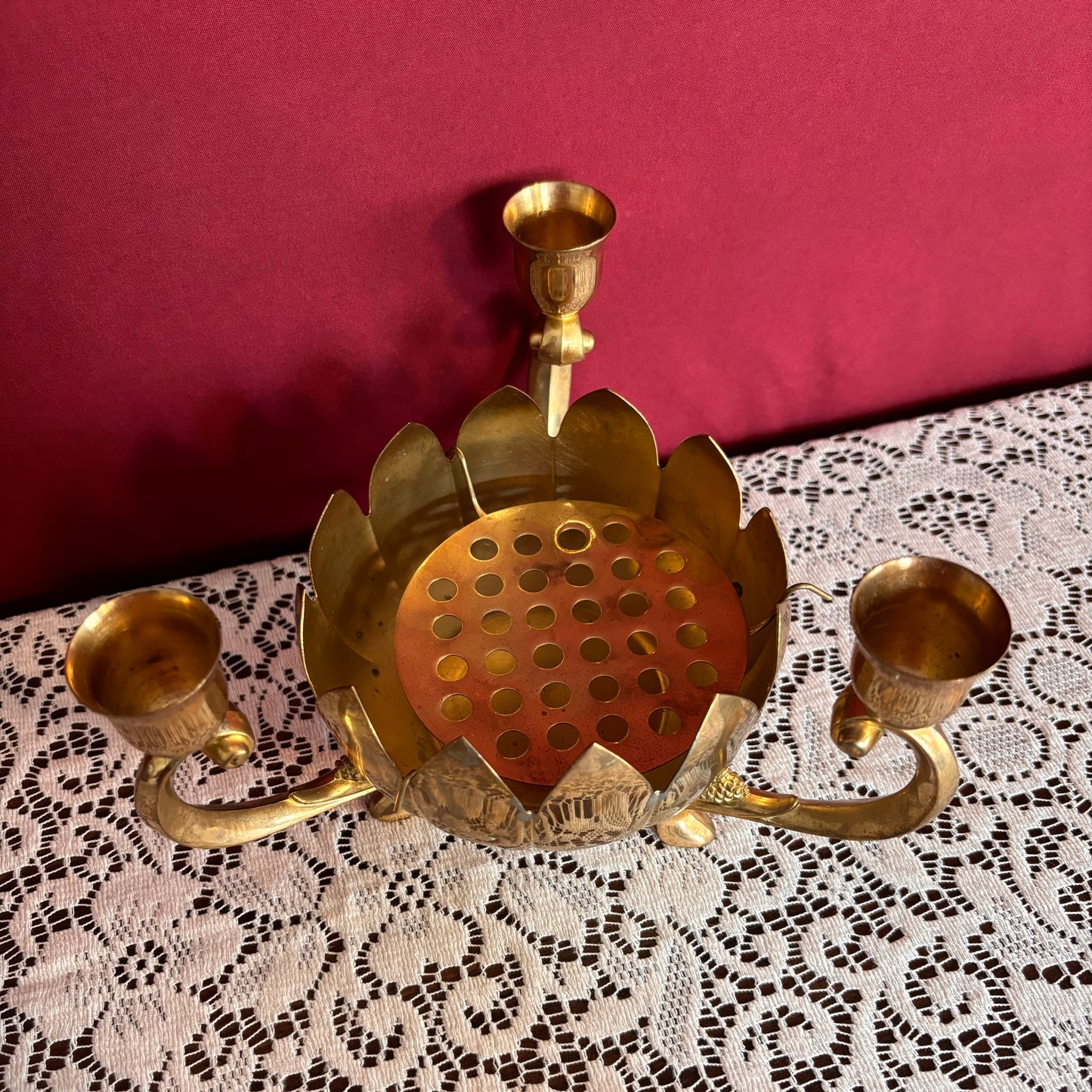 Brass Plated Lotus Candle Holder