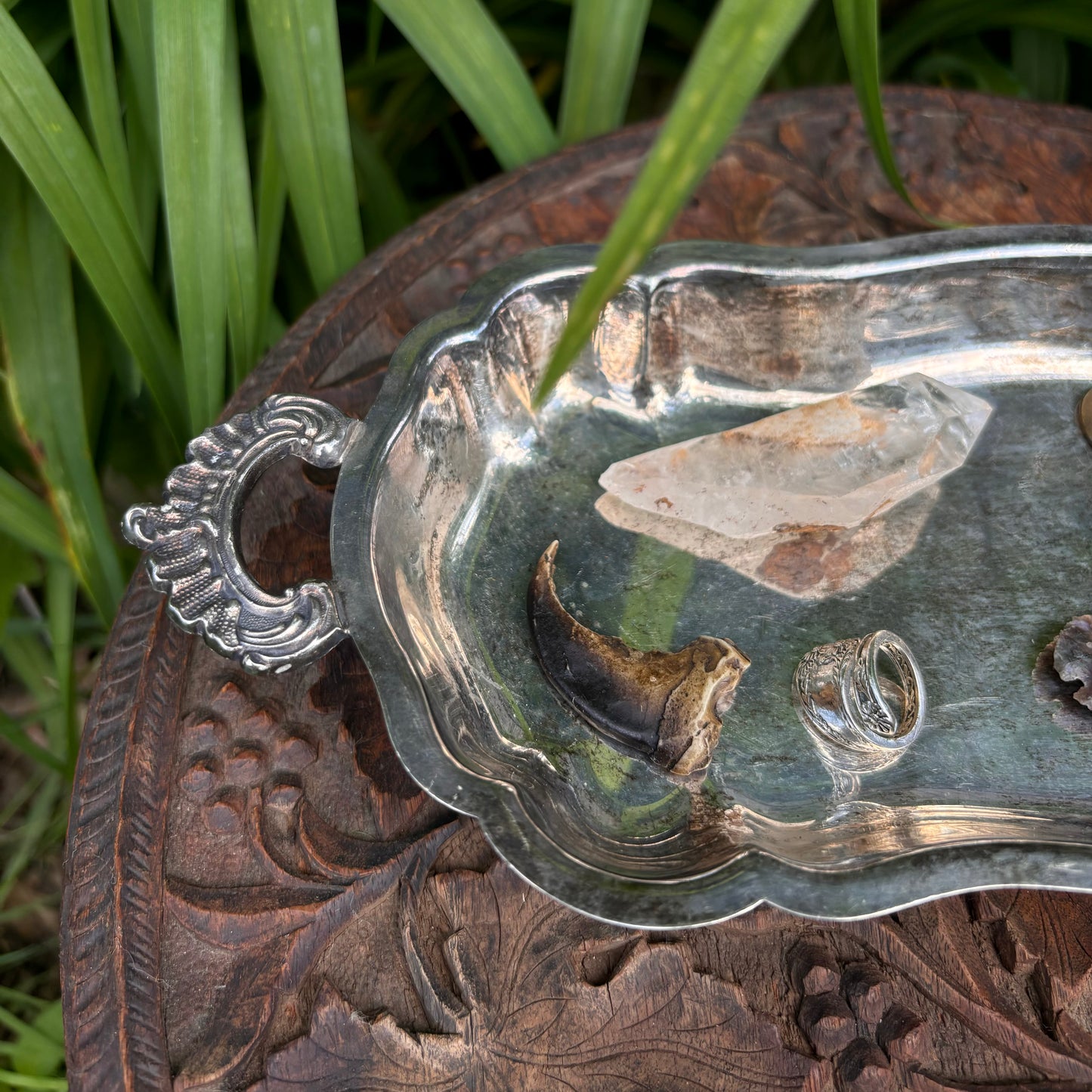 Silver Footed Serving Tray With Handles