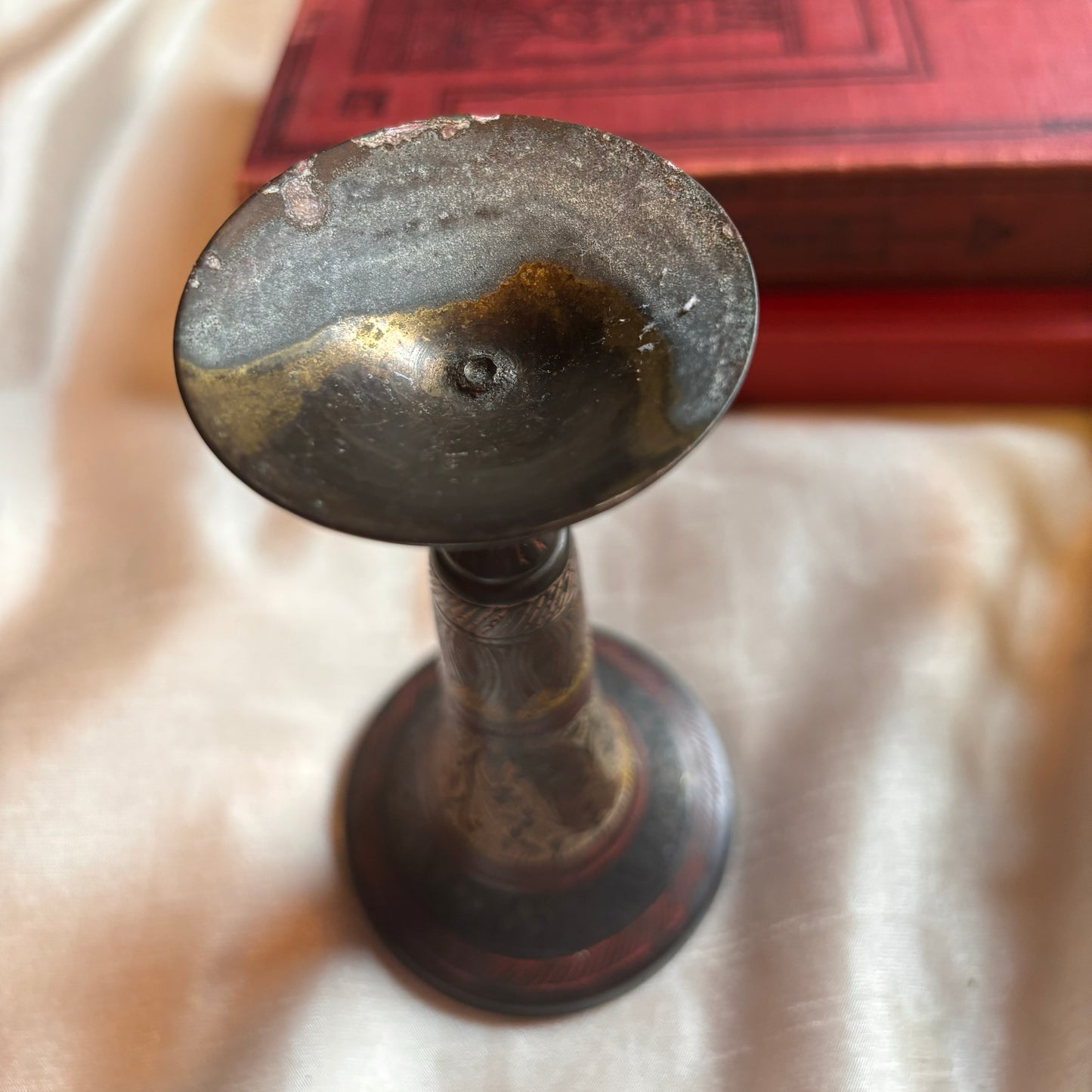 Brass Floral Enamel Vase/ Candleholder