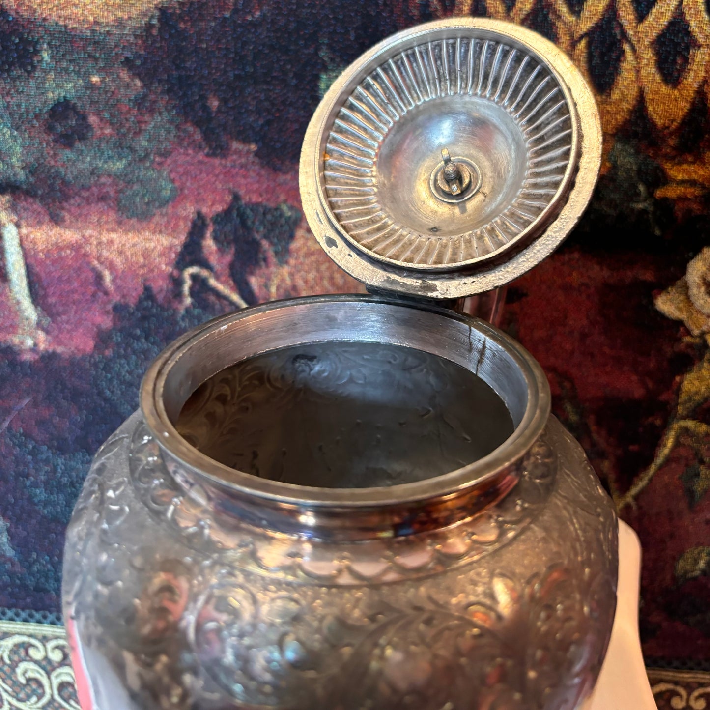 Ornate Silver Etched Floral Teapot