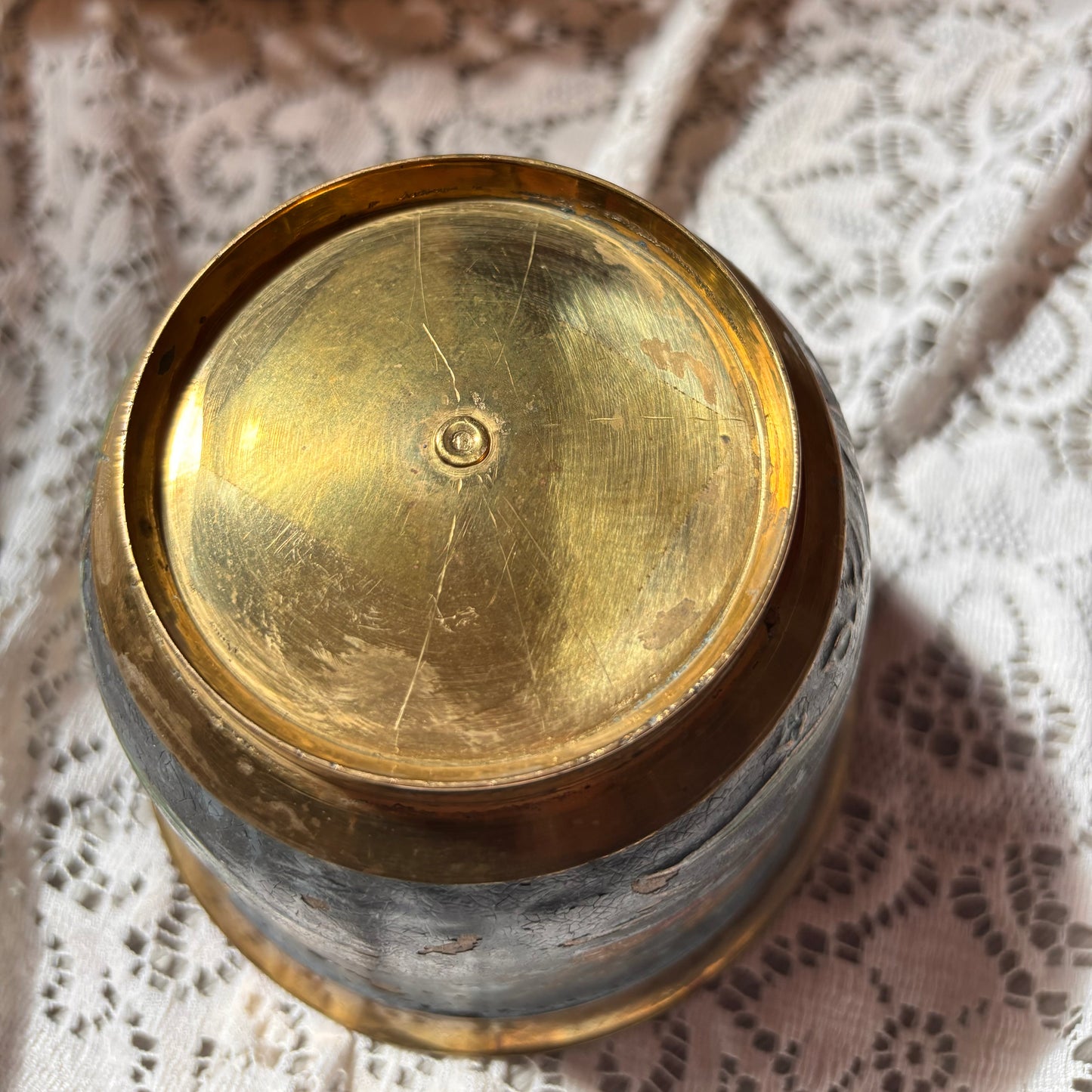 Cloisonné Floral Brass Pot