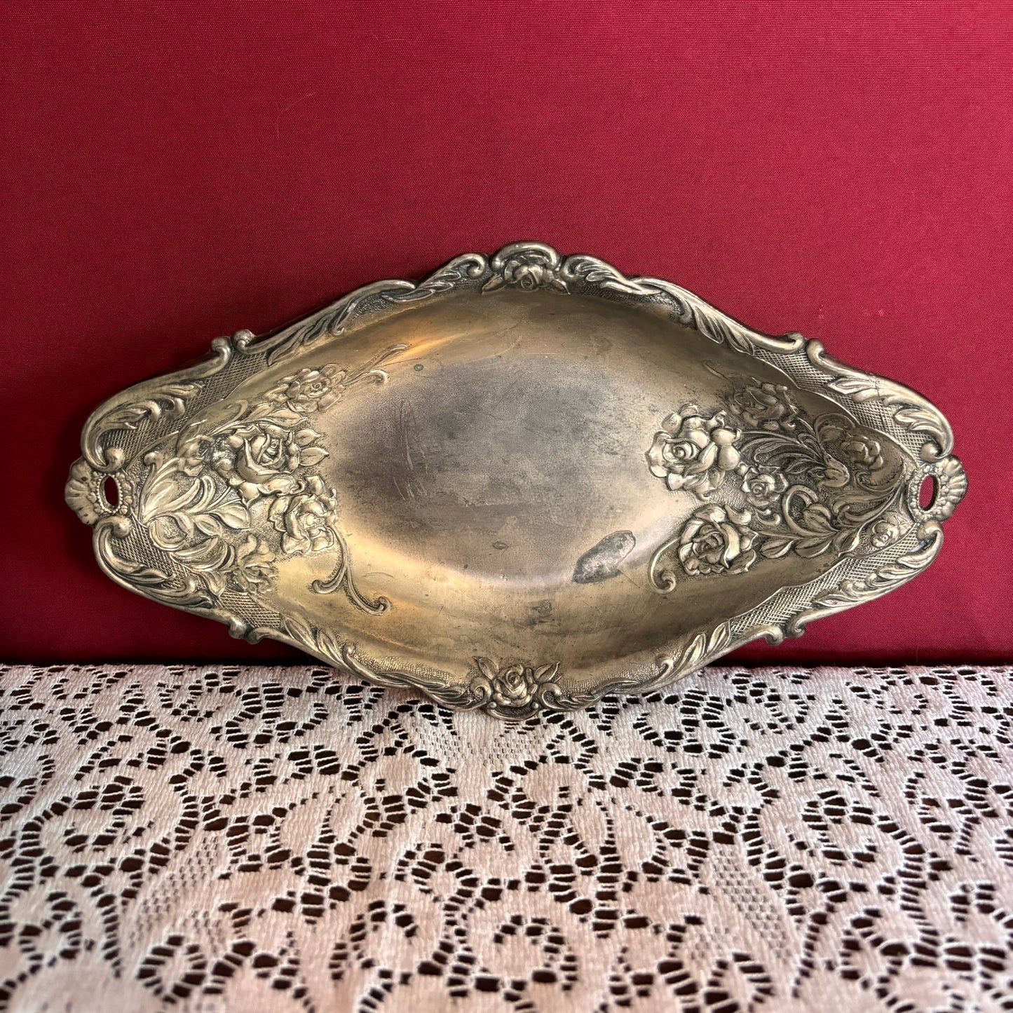 Silver Plated Ornate Rose Trinket Dish