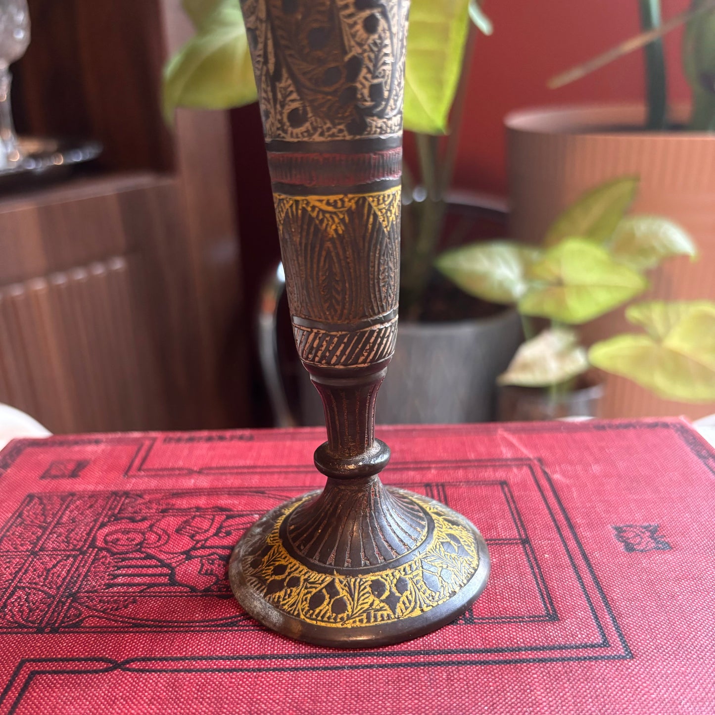 Brass Floral Enamel Vase/ Candleholder