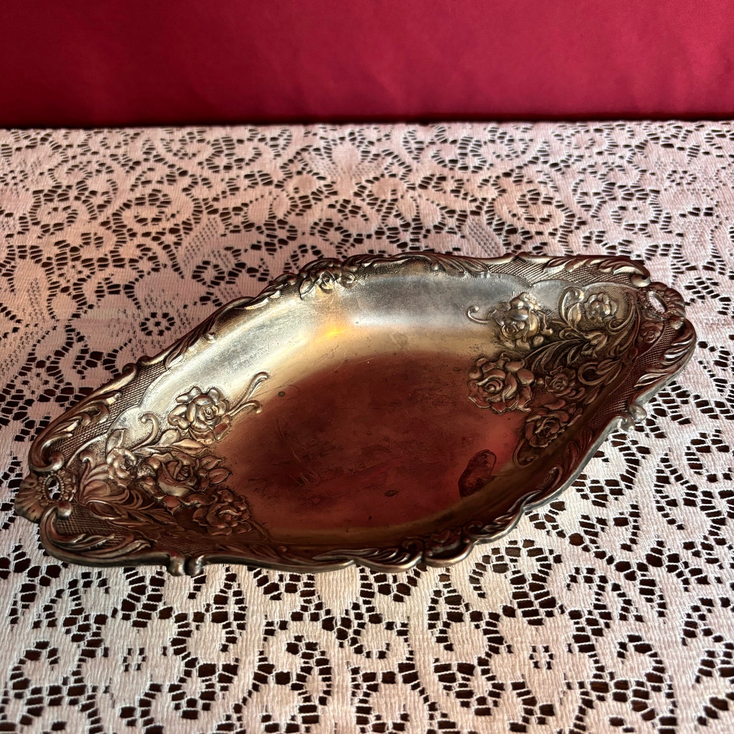 Silver Plated Ornate Rose Trinket Dish