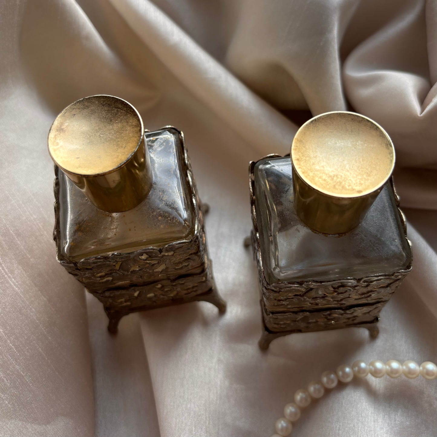 Perfume Bottles With Gold Filigree Holders