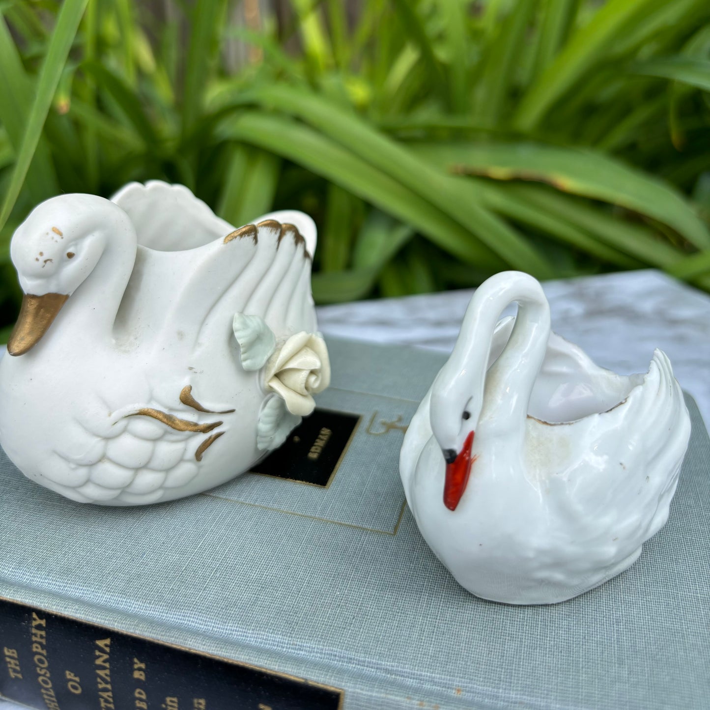 Pair of Mini Swan Figurine Planters