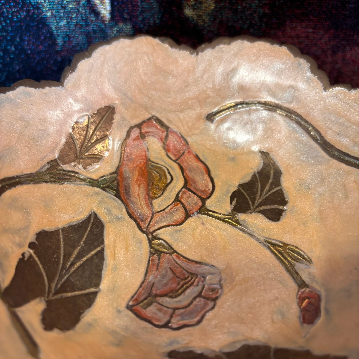 Brass Painted Floral Footed Bowl