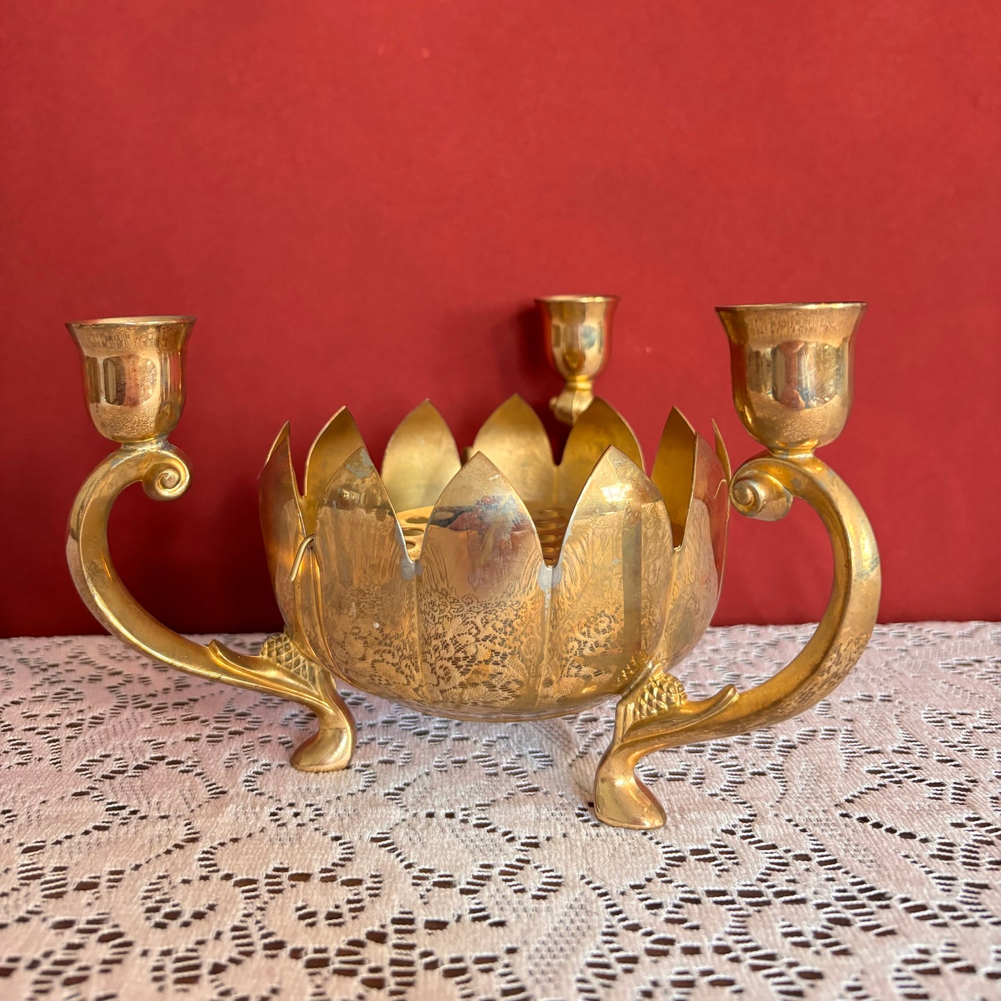 Brass Plated Lotus Candle Holder