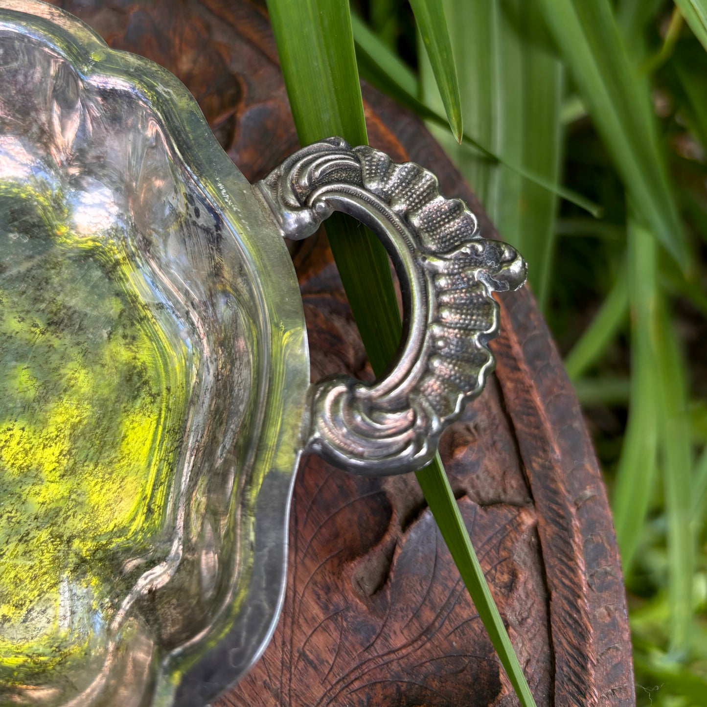 Silver Footed Serving Tray With Handles