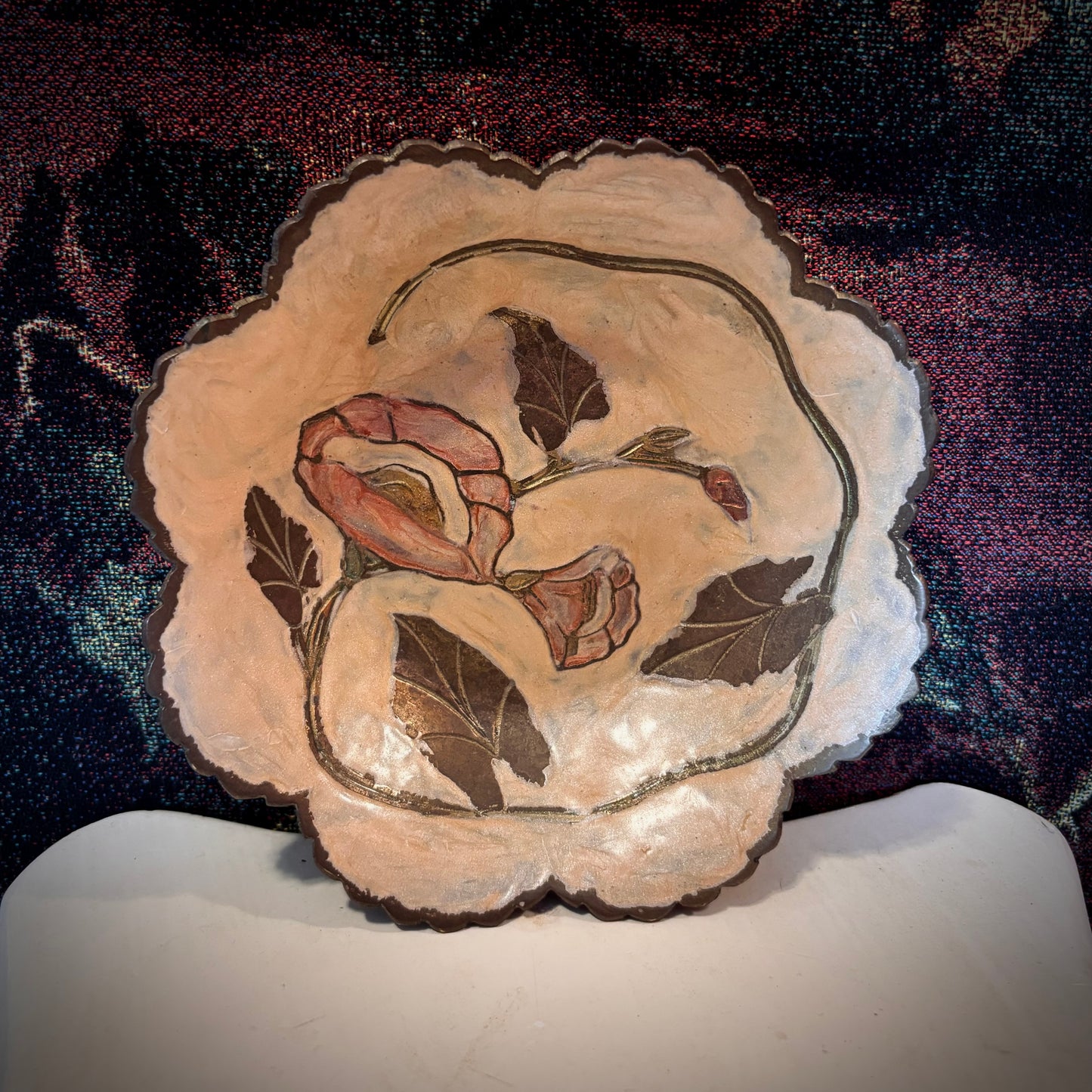 Brass Painted Floral Footed Bowl