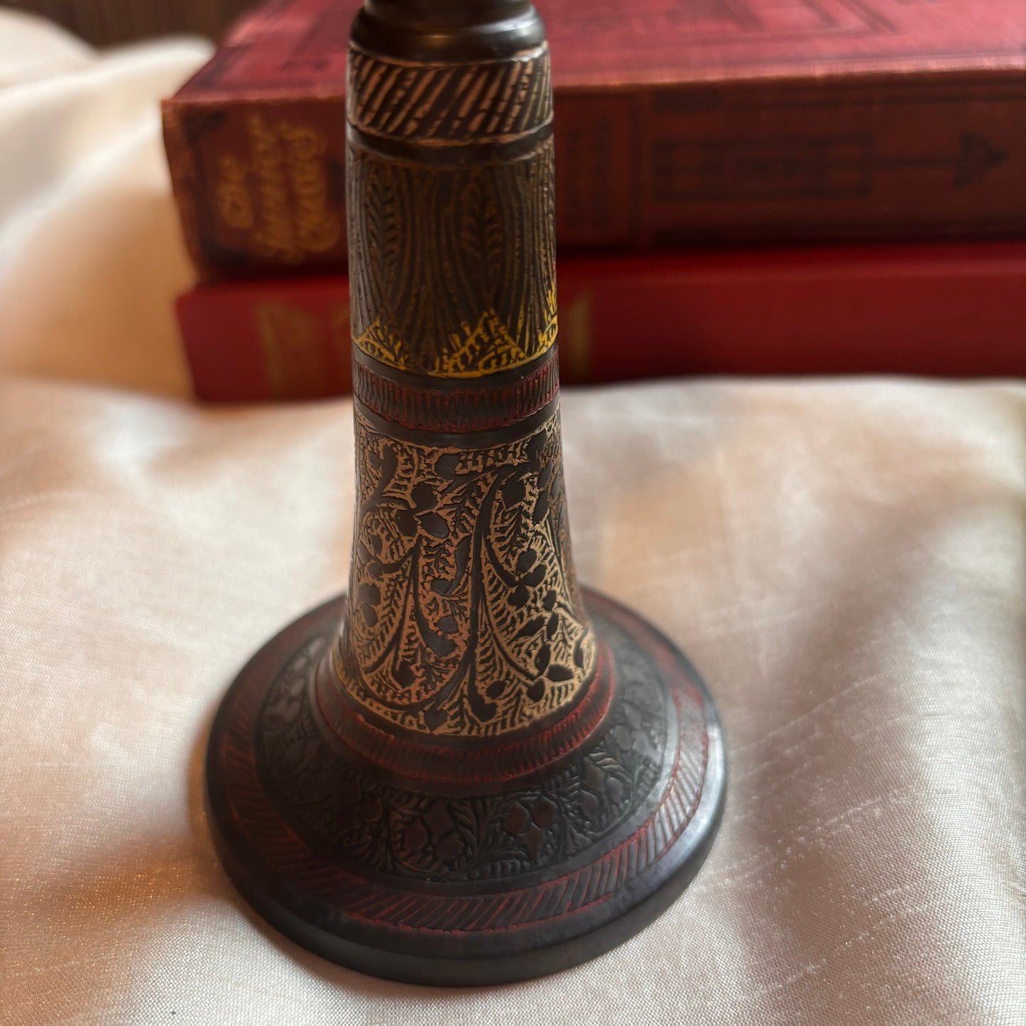 Brass Floral Enamel Vase/ Candleholder