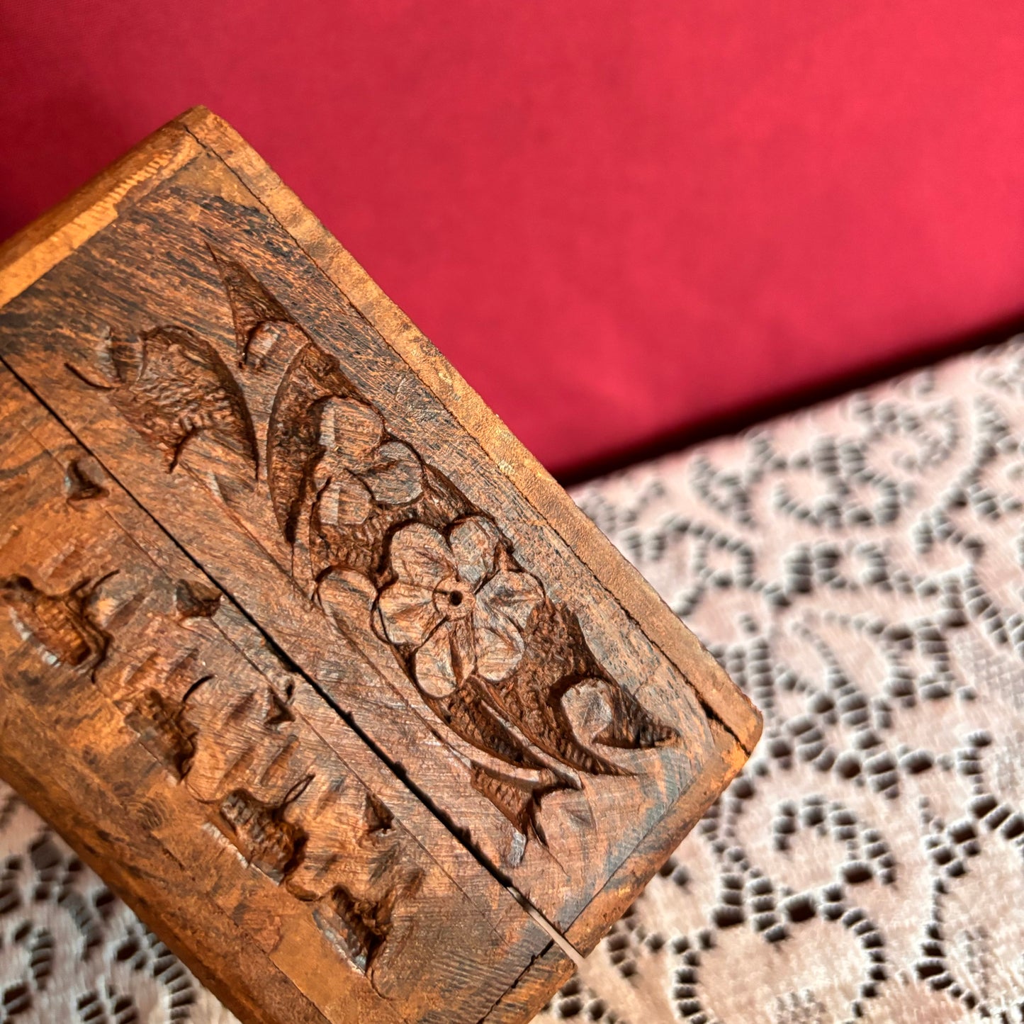 Hand Carved Floral Wood Box