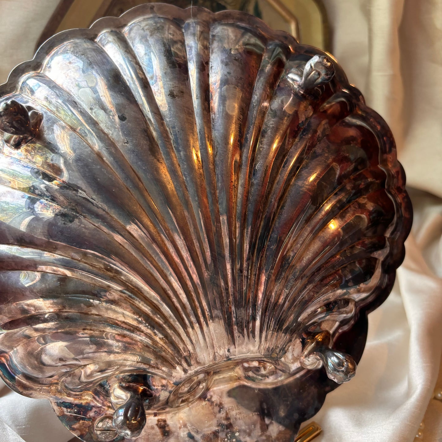 Silver-Plated Shell Clam Serving Dish With Candleholders