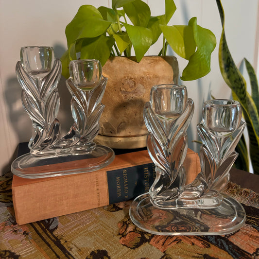 Pair of Indiana Glass Tulip Candleholders