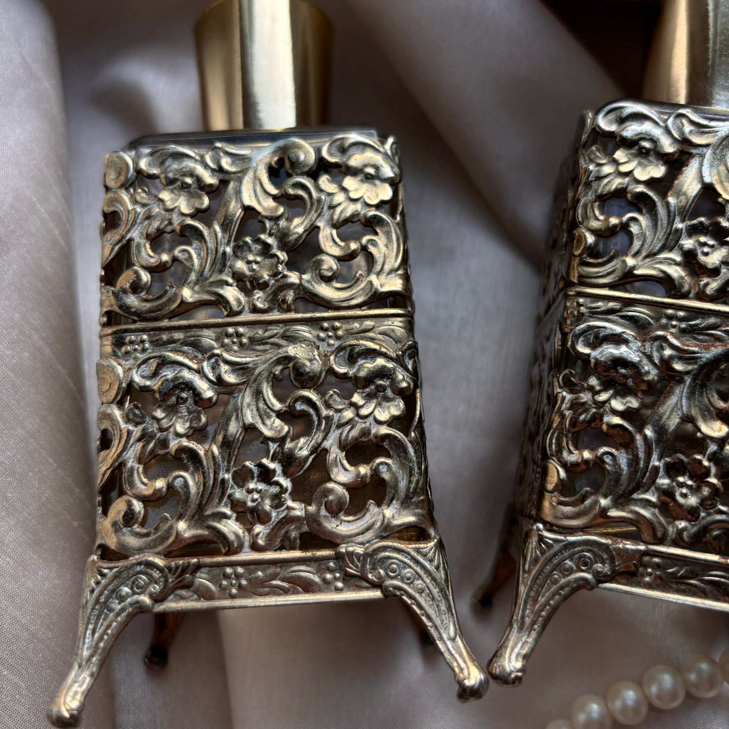 Perfume Bottles With Gold Filigree Holders