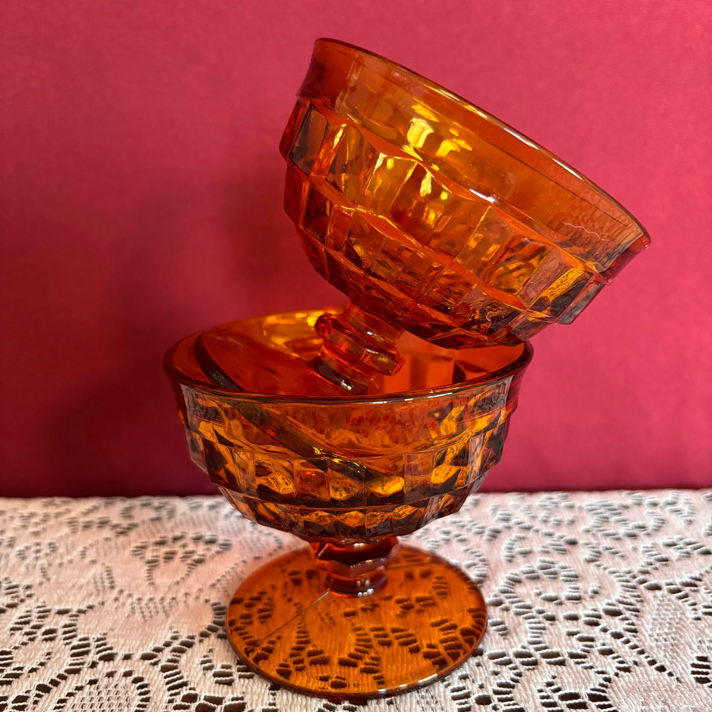 Indiana Glass Amber Sherbet Dish Pair