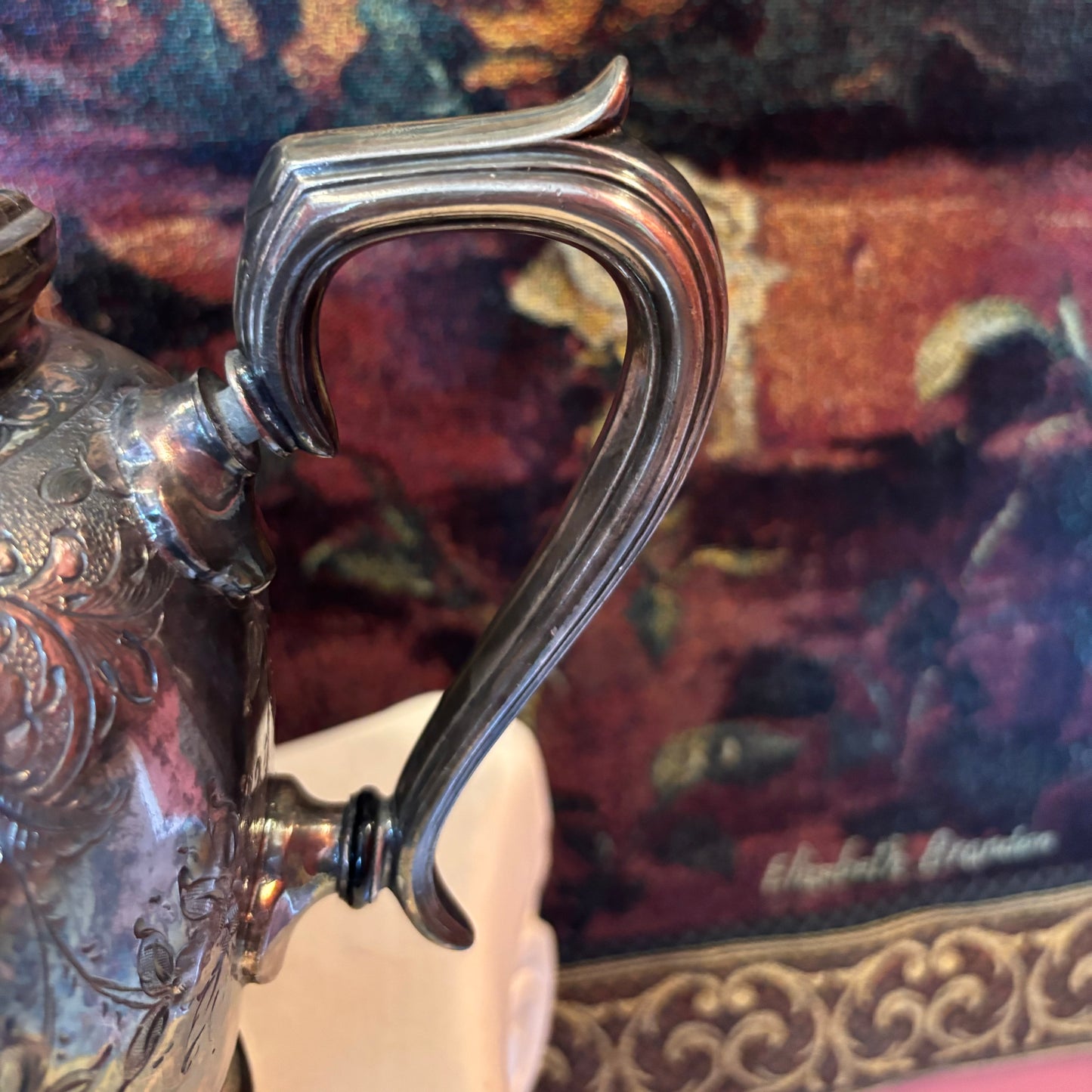Ornate Silver Etched Floral Teapot