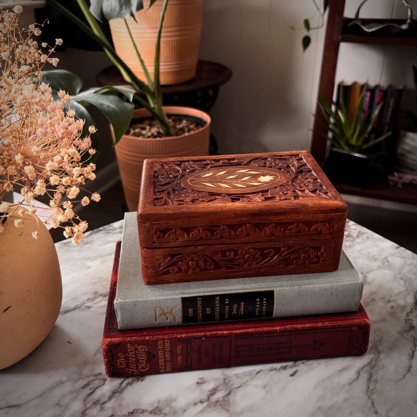 Hand Carved Wood Trinket Box
