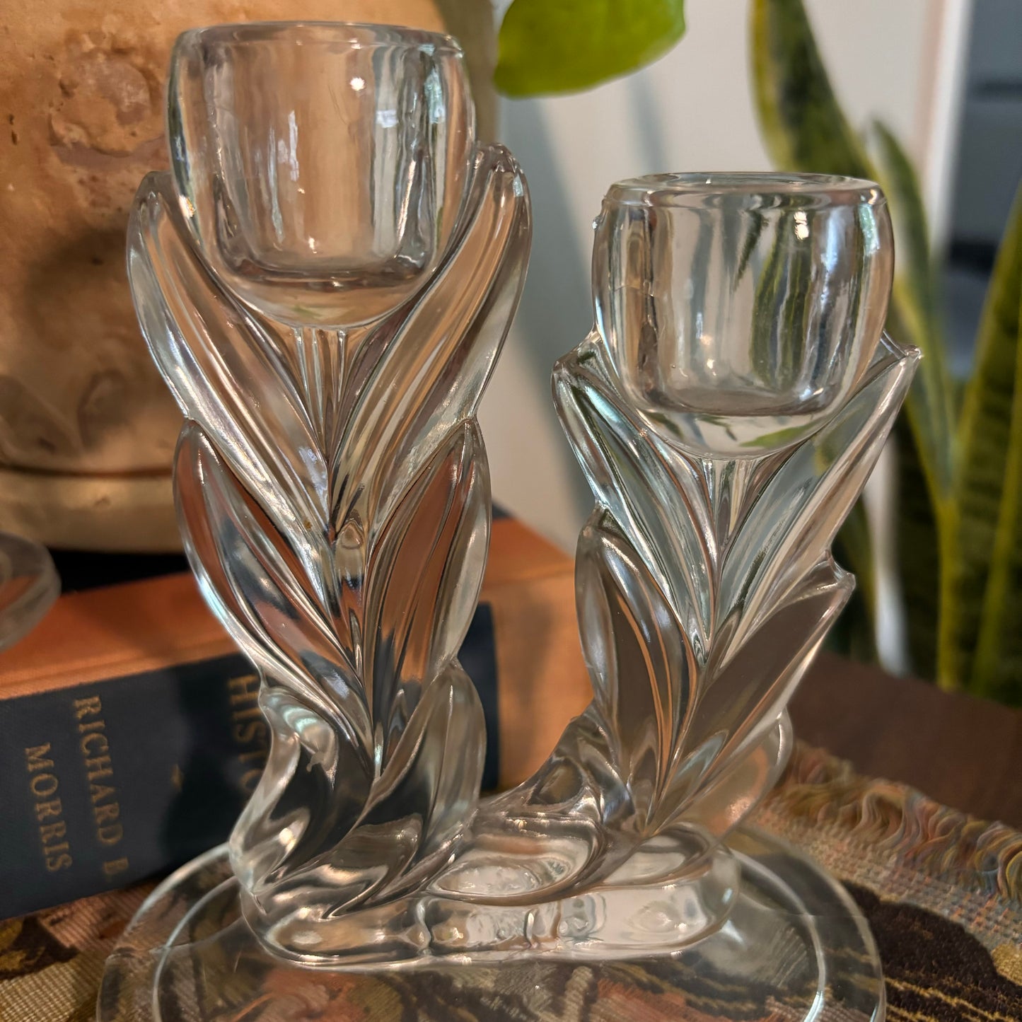 Pair of Indiana Glass Tulip Candleholders
