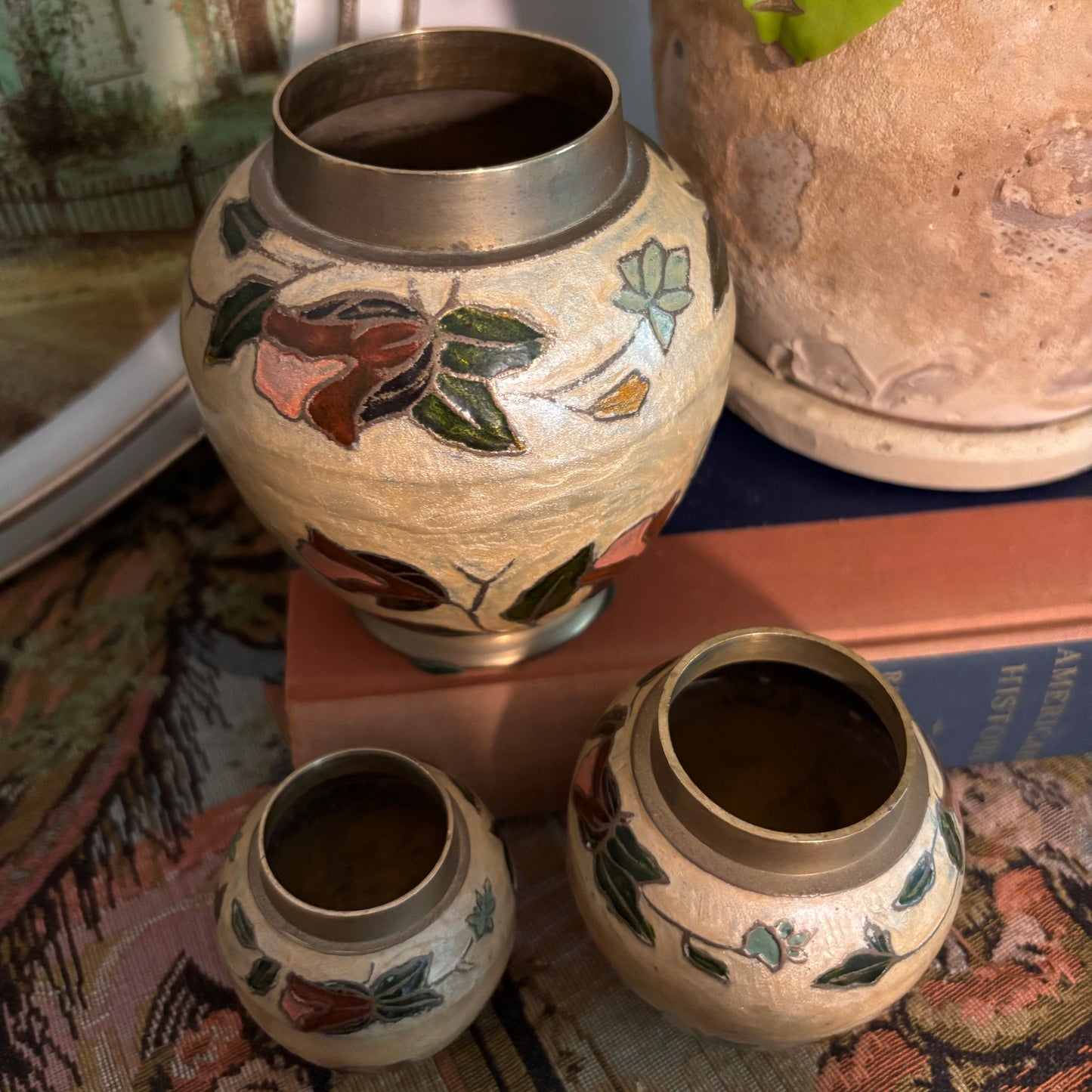 Set of Brass Cloisonné Vases