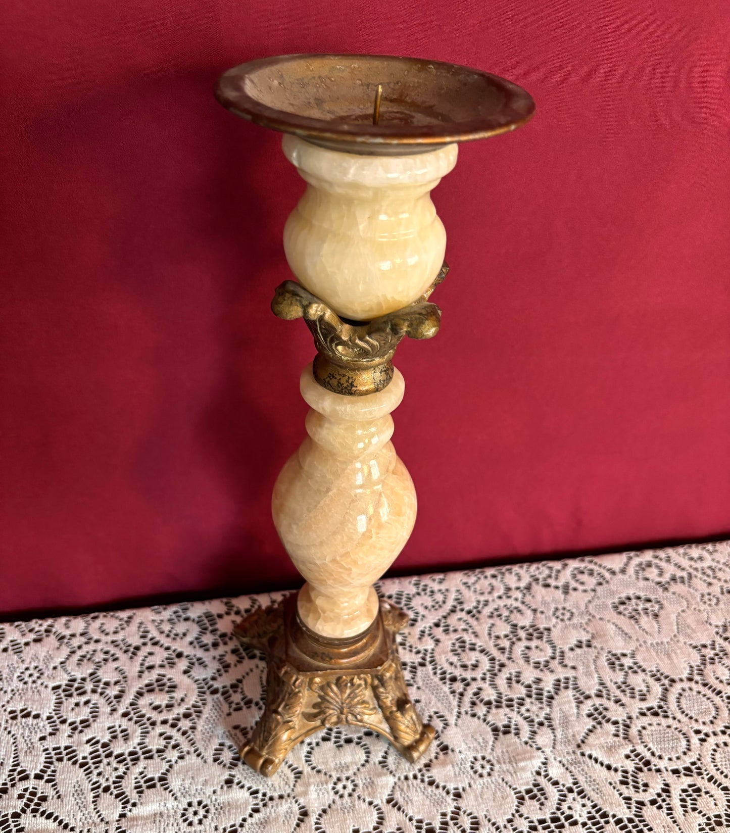 Alabaster & Brass Candle Holder