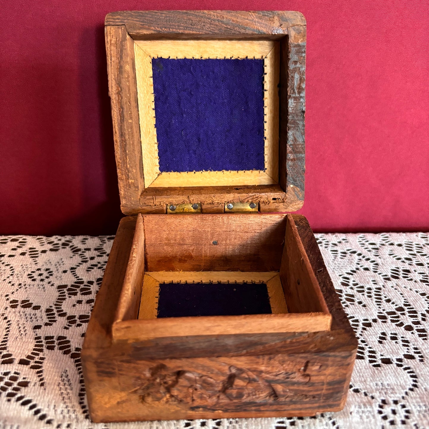 Hand Carved Floral Wood Box