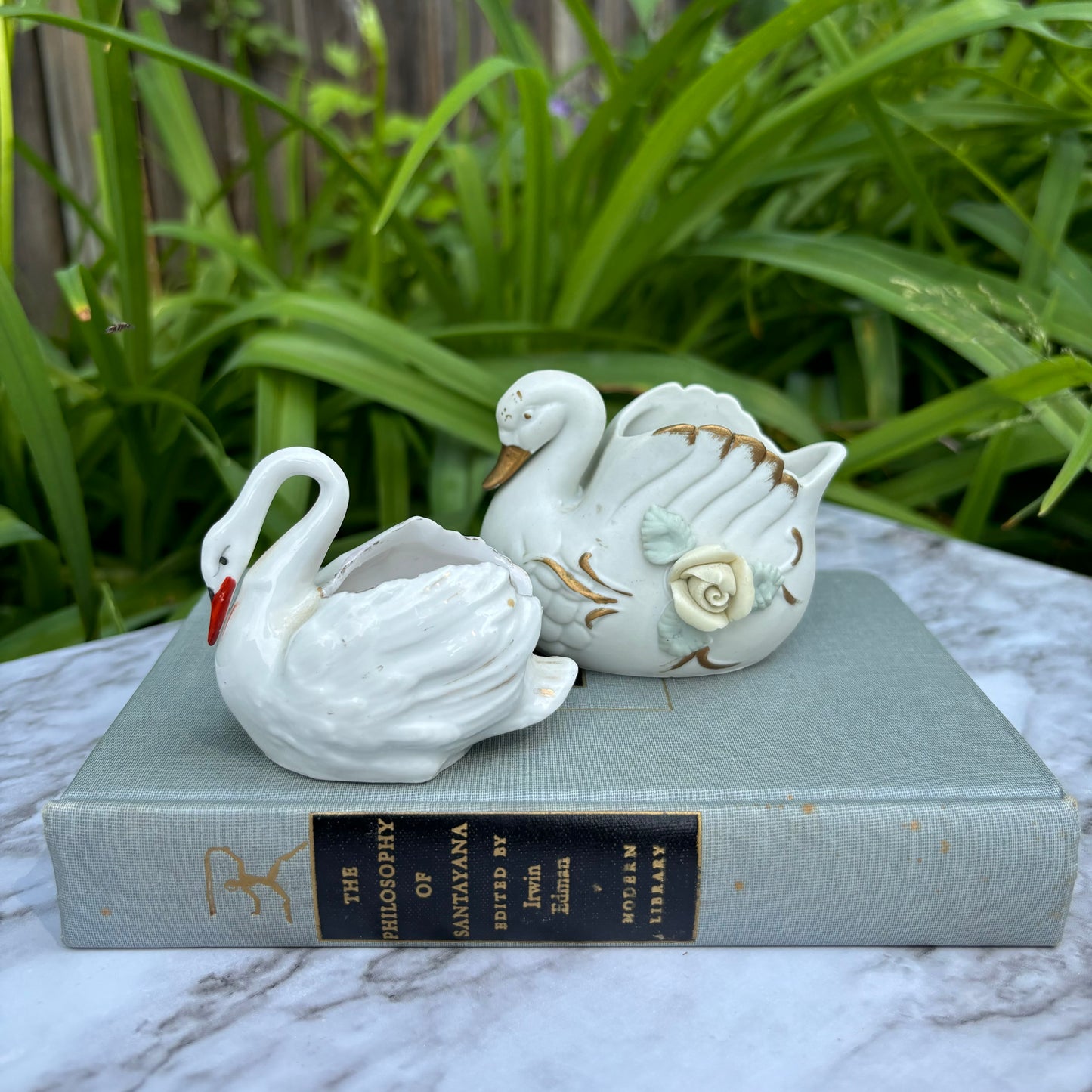 Pair of Mini Swan Figurine Planters