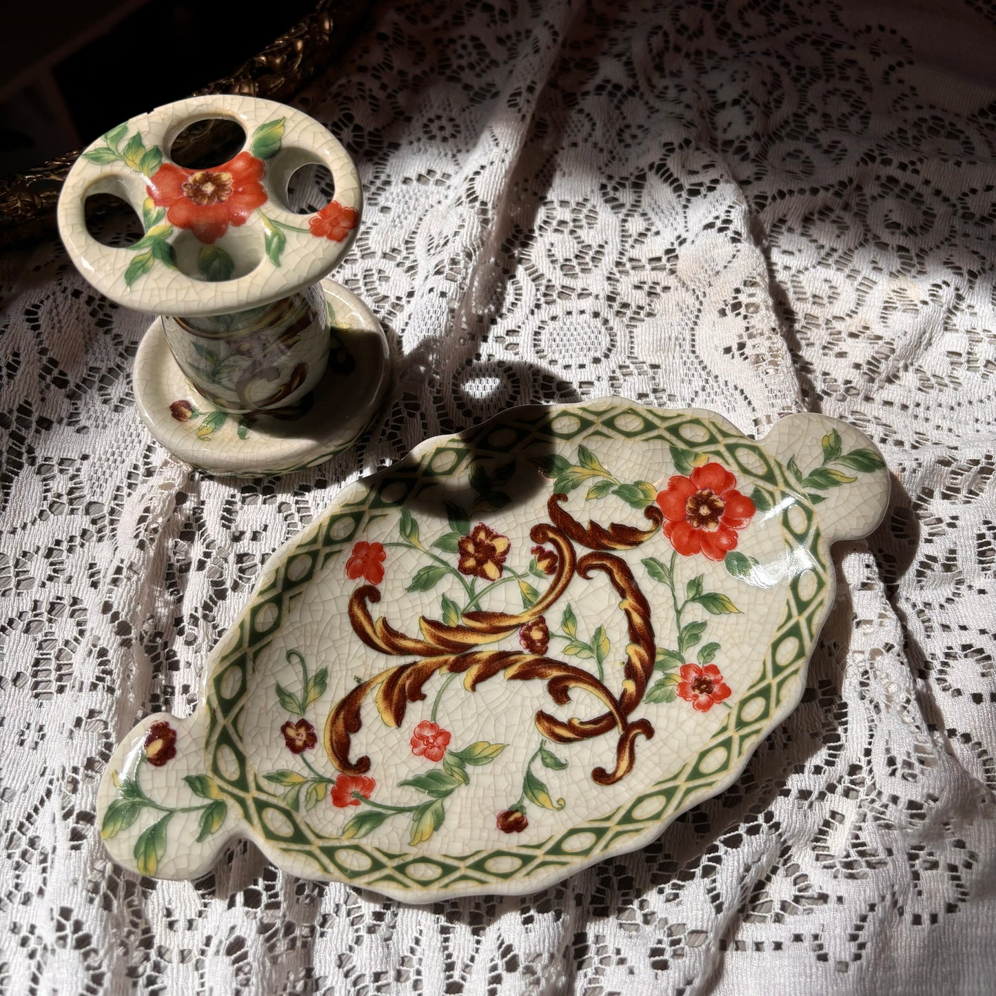 Floral Porcelain Bathroom Set