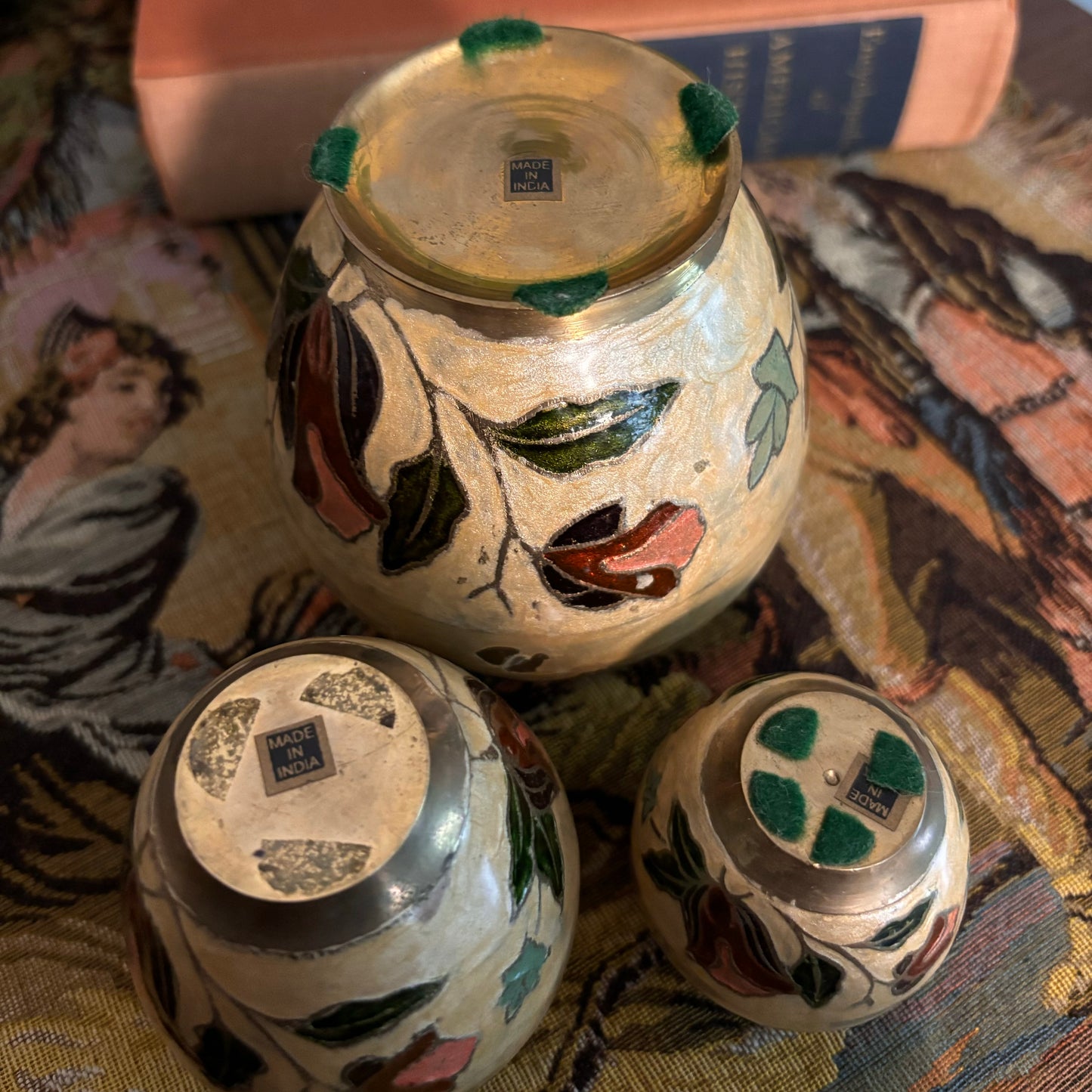 Set of Brass Cloisonné Vases