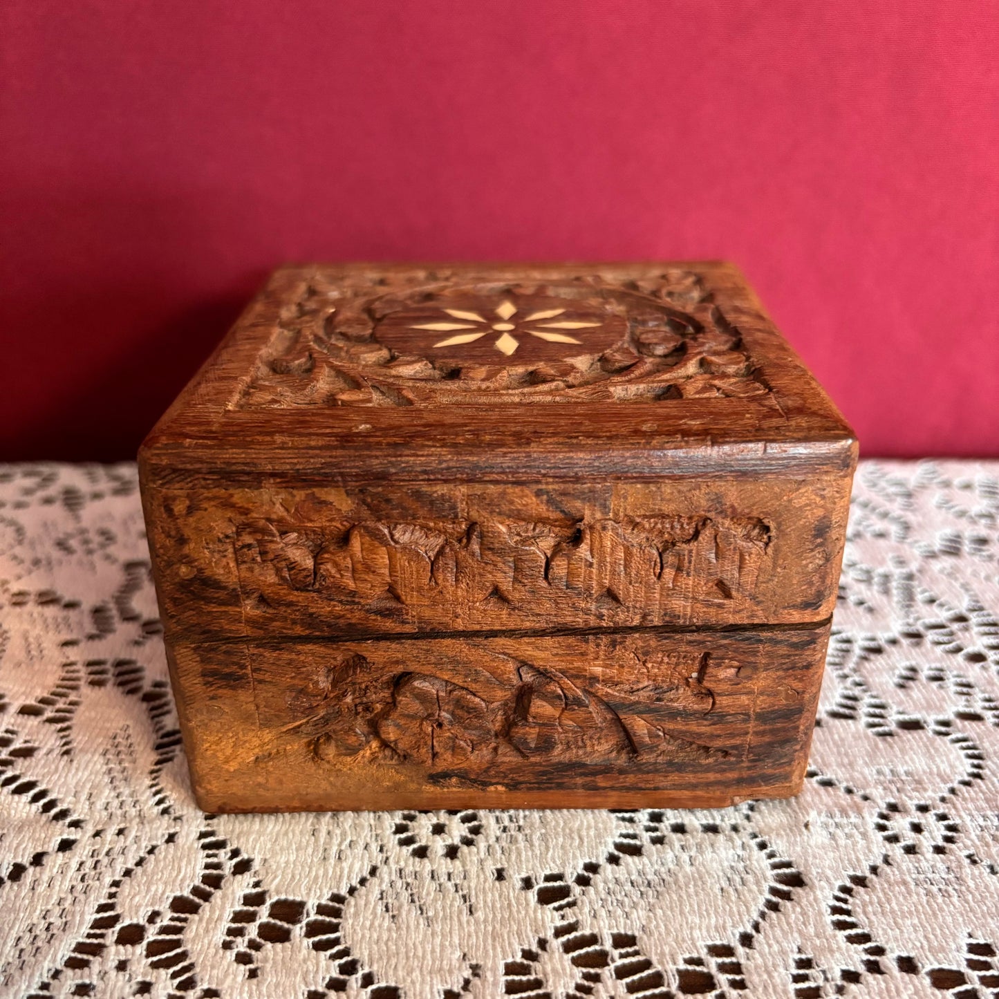 Hand Carved Floral Wood Box