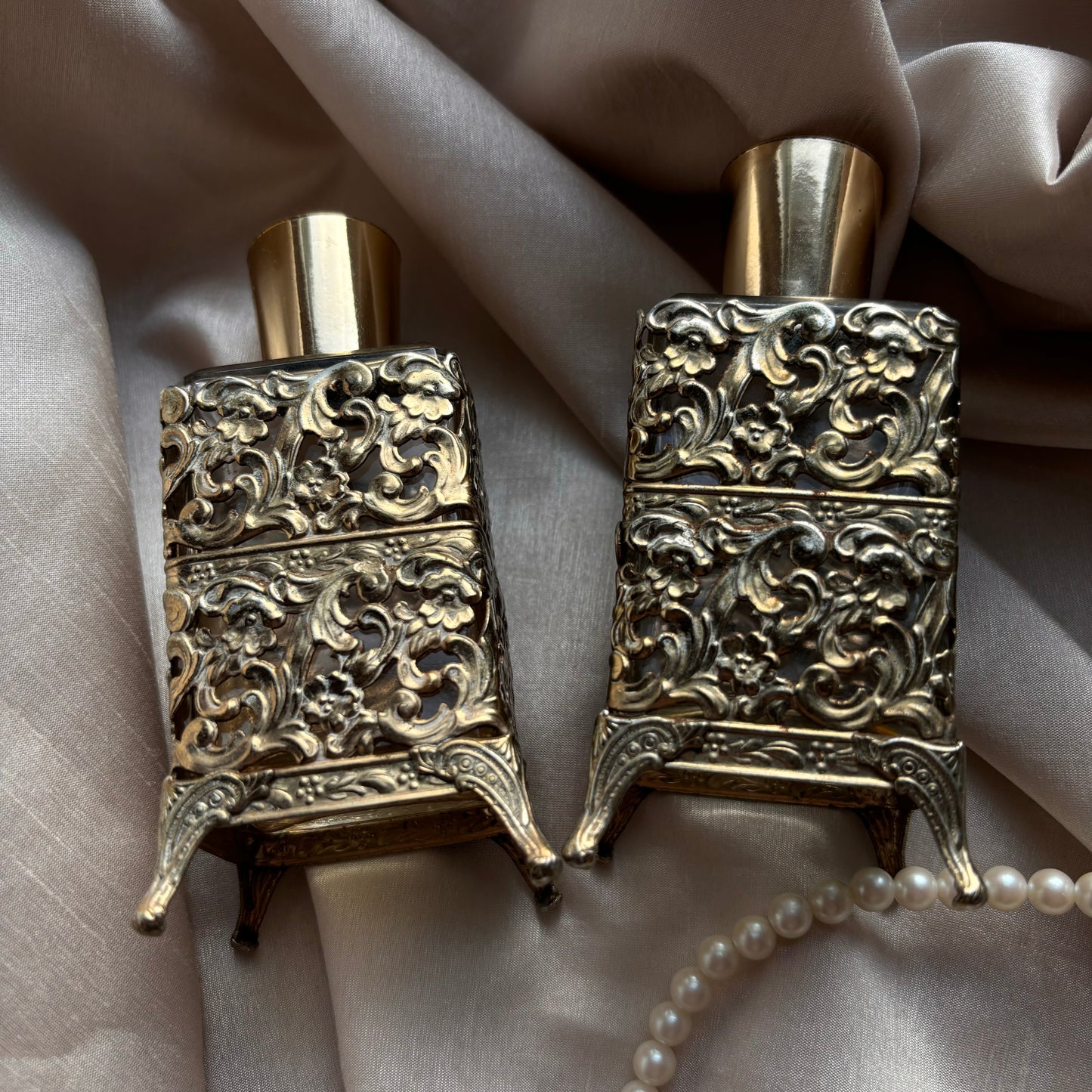 Perfume Bottles With Gold Filigree Holders