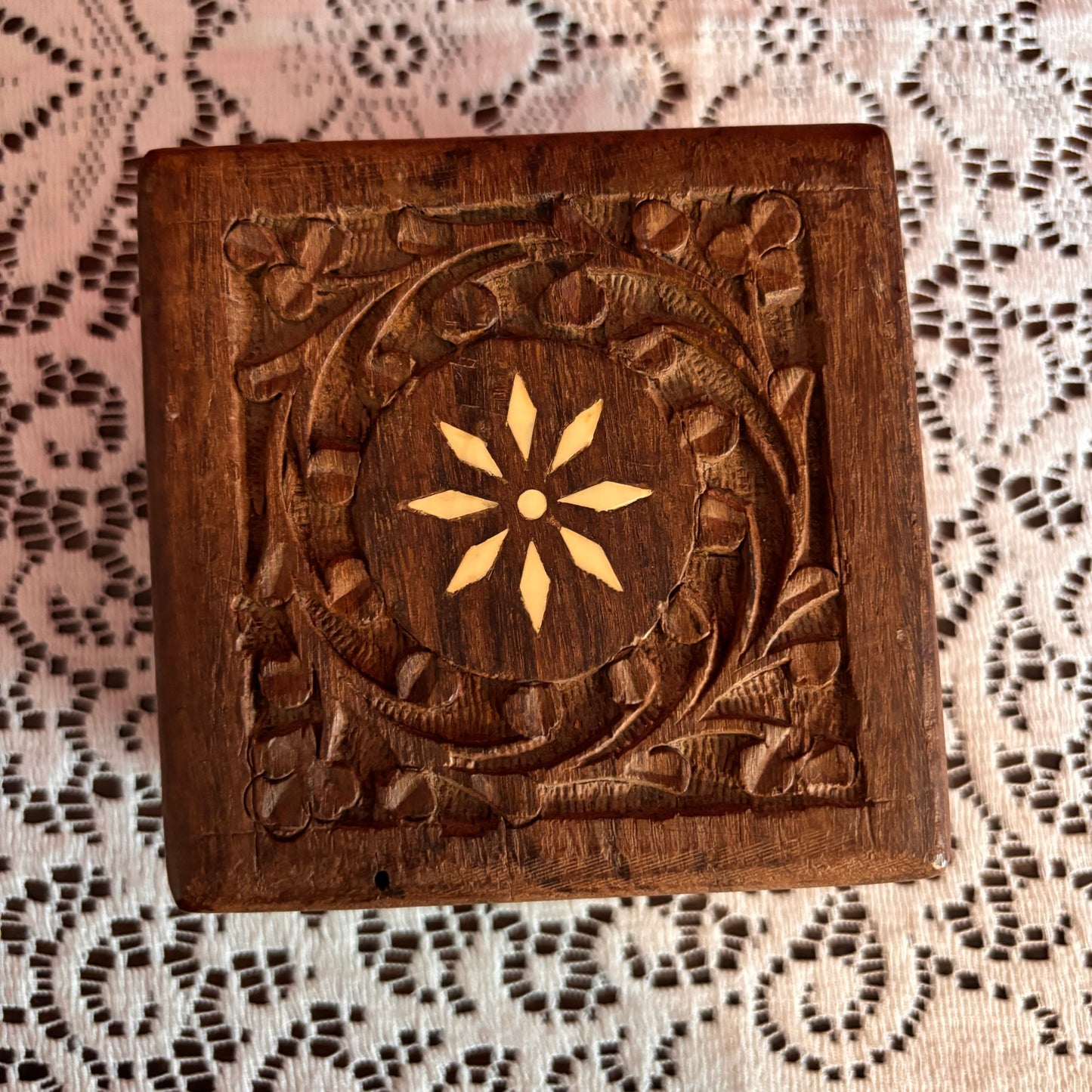 Hand Carved Floral Wood Box