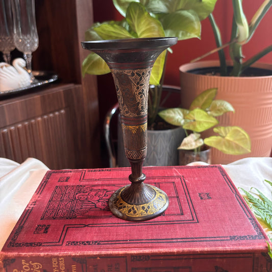 Brass Floral Enamel Vase/ Candleholder