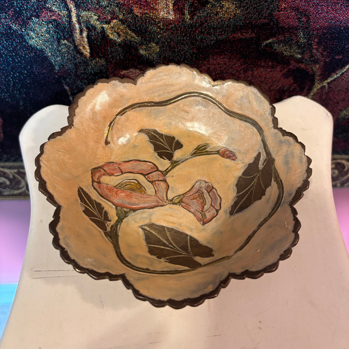 Brass Painted Floral Footed Bowl