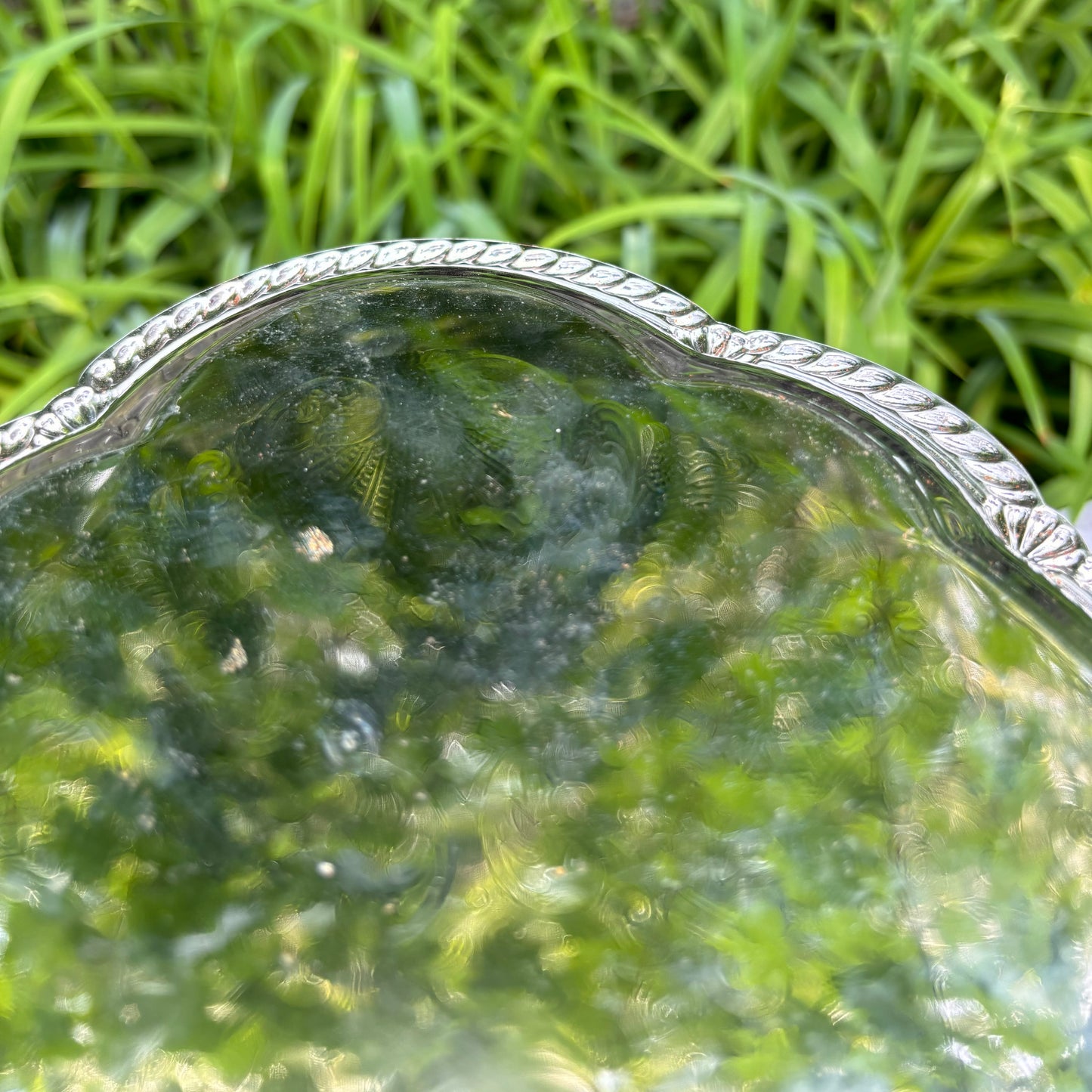 Ornate Oval Etched Metal Serving Tray