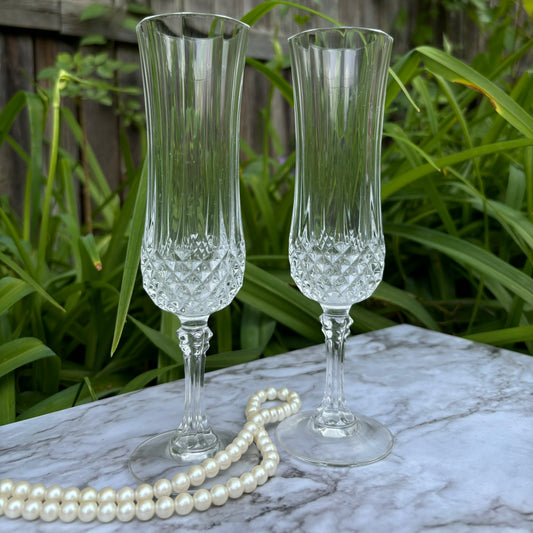 Pair of Cristal D’Arques Longchamp Champagne Flutes