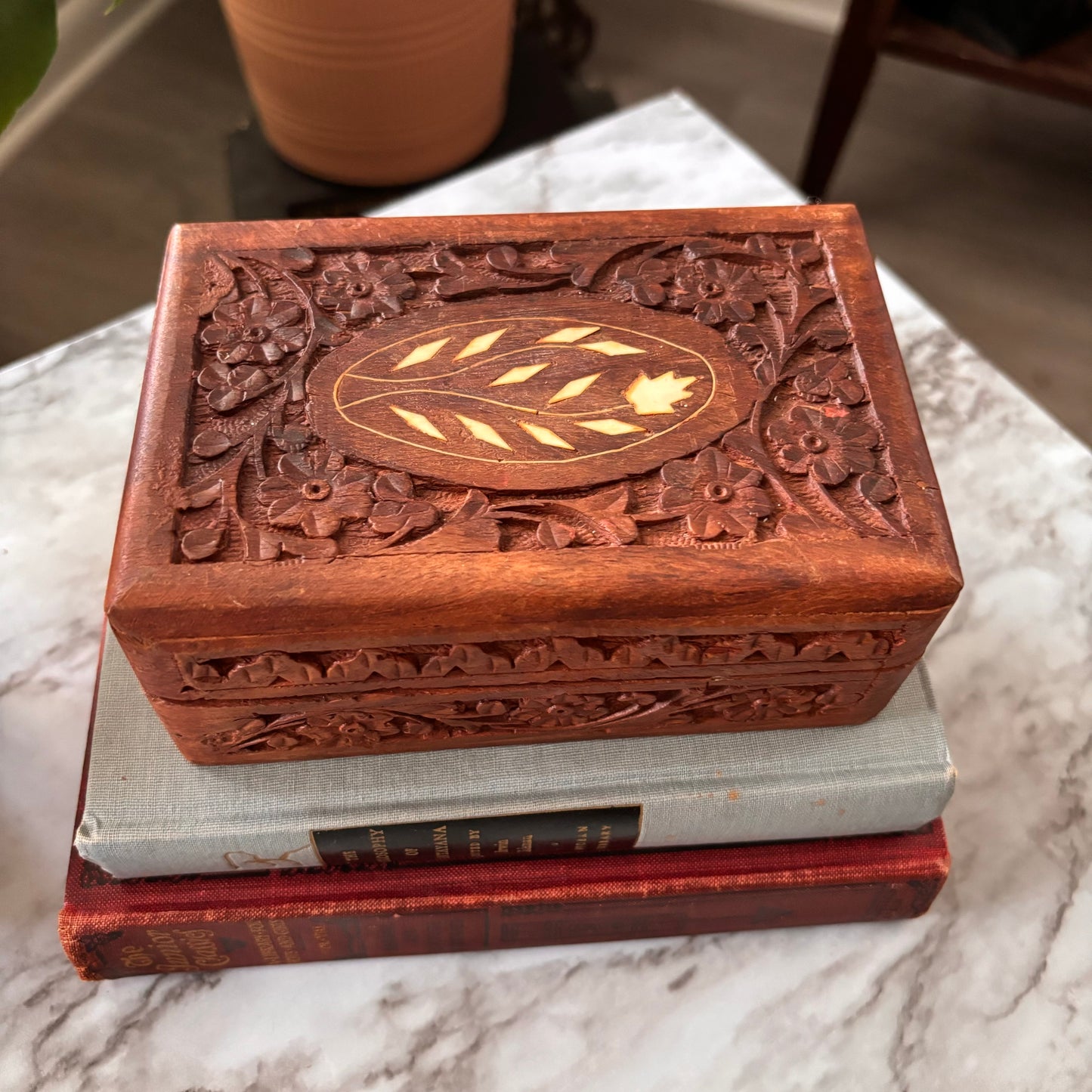 Hand Carved Wood Trinket Box