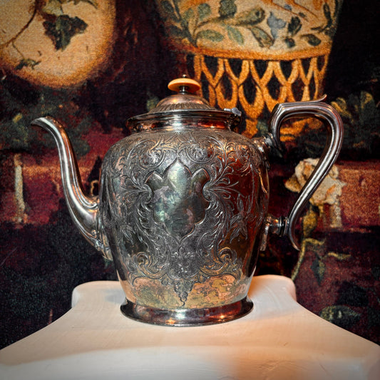 Ornate Silver Etched Floral Teapot