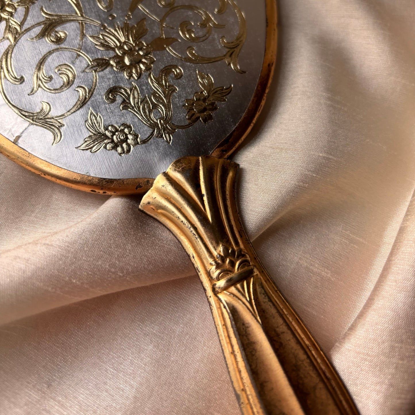 Gold Ornate Floral Hand Held Mirror